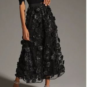 By Anthropologie Floral Appliqué Skirt XL